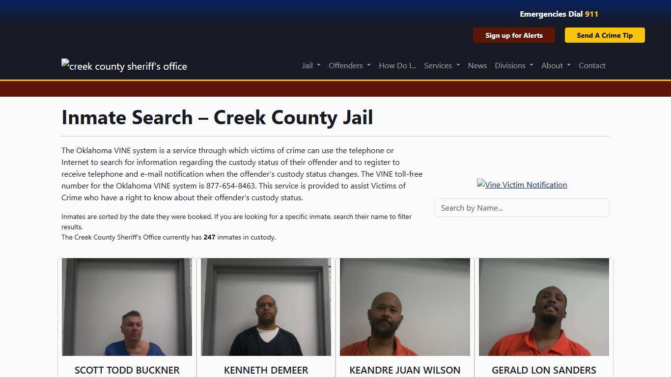 Inmate Search Creek County Sheriff's Office