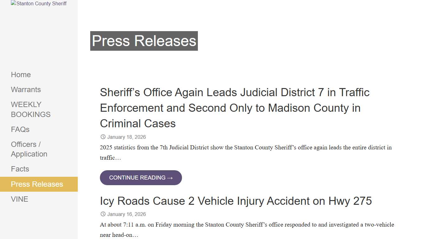 Press Releases – Stanton County Sheriff